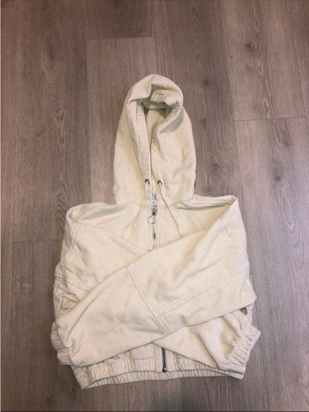 BDG Cream Corduroy Hooded Zip Jacket